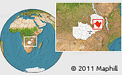 Satellite Location Map of Mpika, highlighted country, within the entire country