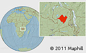 Savanna Style Location Map of Mpika, hill shading