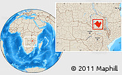 Shaded Relief Location Map of Mpika, within the entire country