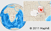 Shaded Relief Location Map of Mpika, highlighted country, within the entire country