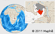Shaded Relief Location Map of Mpika, highlighted country, highlighted parent region