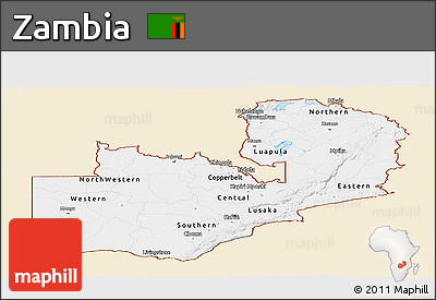 Classic Style Panoramic Map of Zambia, single color outside