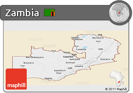 Classic Style Panoramic Map of Zambia, single color outside