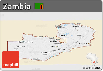 Classic Style Panoramic Map of Zambia, single color outside