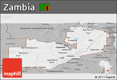 Gray Panoramic Map of Zambia