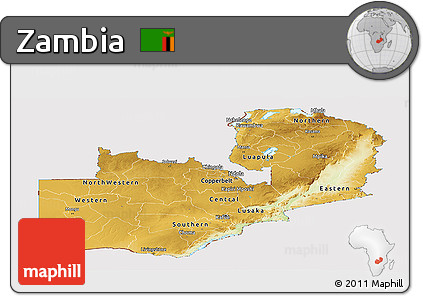 Physical Panoramic Map of Zambia, cropped outside