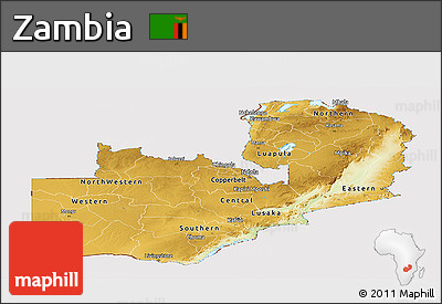 Physical Panoramic Map of Zambia, cropped outside