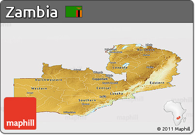 Physical Panoramic Map of Zambia, cropped outside