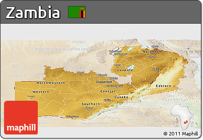 Physical Panoramic Map of Zambia, lighten