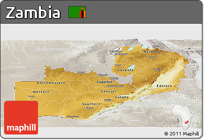 Physical Panoramic Map of Zambia, lighten, semi-desaturated