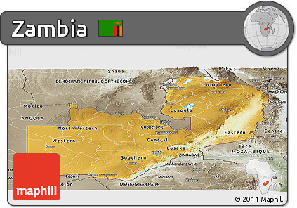 Physical Panoramic Map of Zambia, semi-desaturated