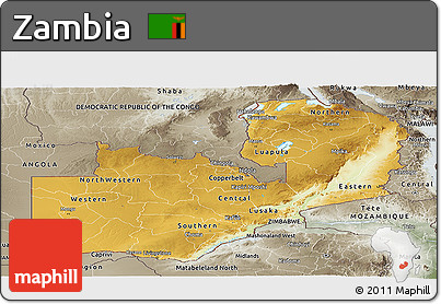 Physical Panoramic Map of Zambia, semi-desaturated