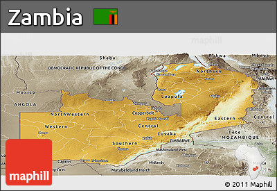 Physical Panoramic Map of Zambia, semi-desaturated