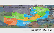 Political Panoramic Map of Zambia, darken, semi-desaturated