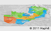 Political Panoramic Map of Zambia, lighten, desaturated