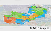 Political Panoramic Map of Zambia, lighten, semi-desaturated