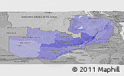 Political Shades Panoramic Map of Zambia, desaturated