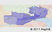 Political Shades Panoramic Map of Zambia, lighten