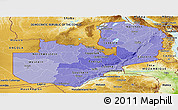 Political Shades Panoramic Map of Zambia, physical outside