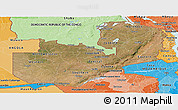 Satellite Panoramic Map of Zambia, political shades outside