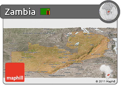 Satellite Panoramic Map of Zambia, semi-desaturated