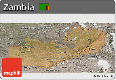 Satellite Panoramic Map of Zambia, semi-desaturated