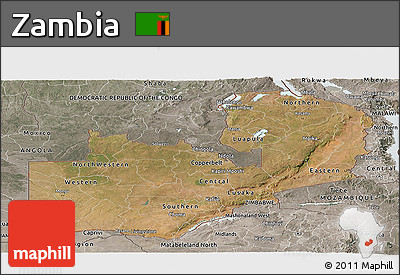 Satellite Panoramic Map of Zambia, semi-desaturated