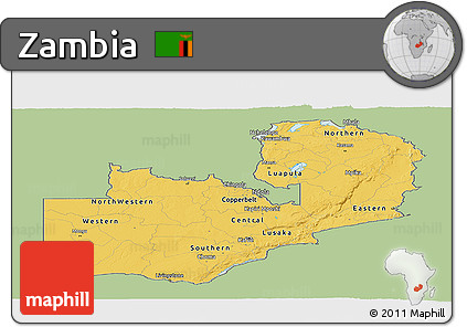 Savanna Style Panoramic Map of Zambia, single color outside