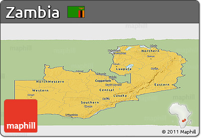 Savanna Style Panoramic Map of Zambia, single color outside