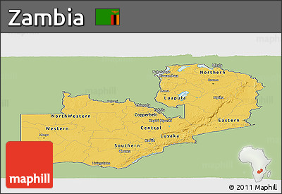 Savanna Style Panoramic Map of Zambia, single color outside