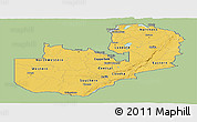 Savanna Style Panoramic Map of Zambia, single color outside