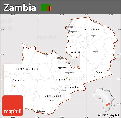 Classic Style Simple Map of Zambia, cropped outside