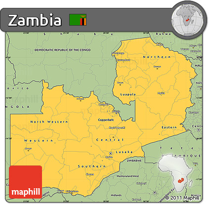 Savanna Style Simple Map of Zambia
