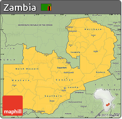Savanna Style Simple Map of Zambia
