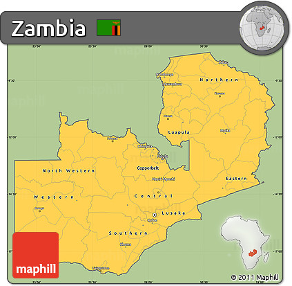 Savanna Style Simple Map of Zambia, single color outside