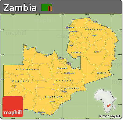 Savanna Style Simple Map of Zambia, single color outside