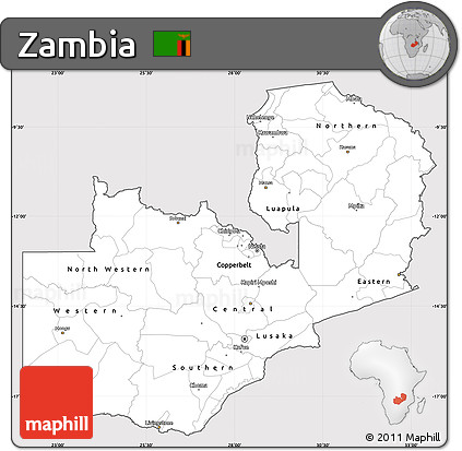 Silver Style Simple Map of Zambia, cropped outside