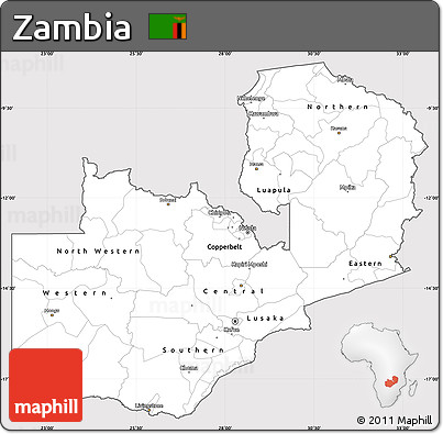 Silver Style Simple Map of Zambia, cropped outside