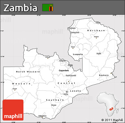 Silver Style Simple Map of Zambia, cropped outside