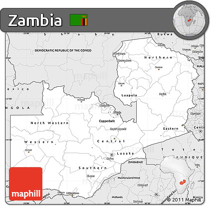 Silver Style Simple Map of Zambia