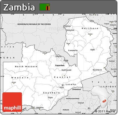 Silver Style Simple Map of Zambia