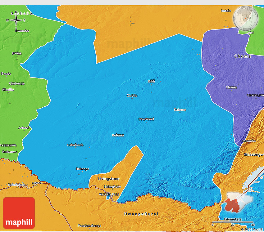Political 3D Map of Kalomo