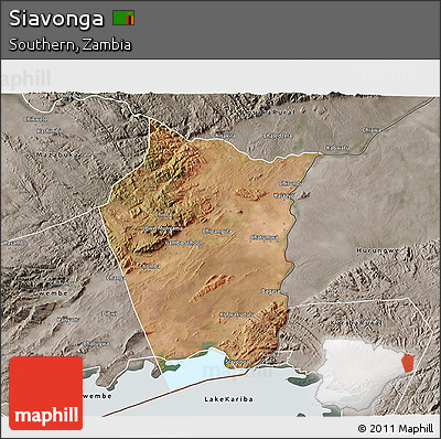 Satellite 3D Map of Siavonga, semi-desaturated