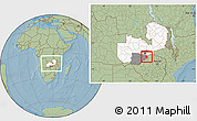 Savanna Style Location Map of Siavonga, highlighted country, highlighted parent region, within the entire country, hill shading