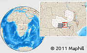 Shaded Relief Location Map of Siavonga, highlighted country, highlighted parent region, within the entire country