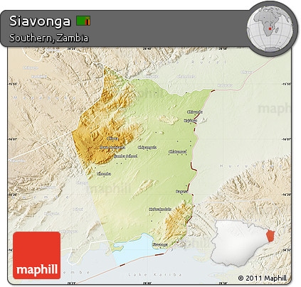 Physical Map of Siavonga, lighten
