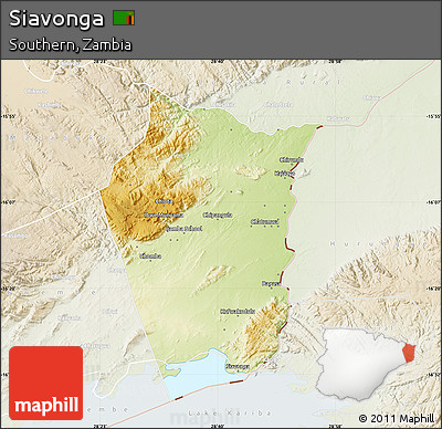 Physical Map of Siavonga, lighten