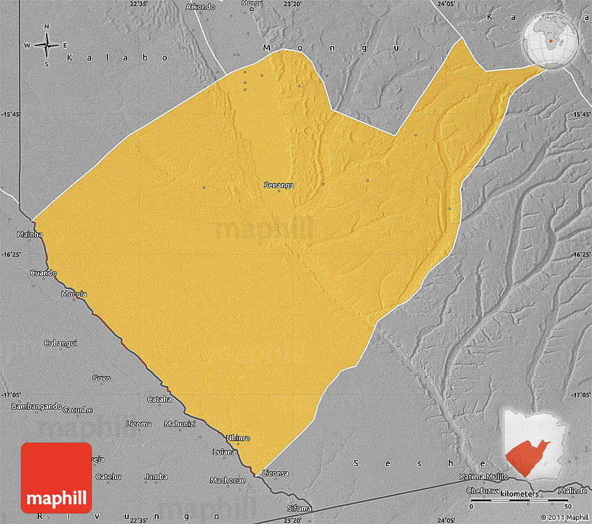 Physical Map of Senanga, desaturated