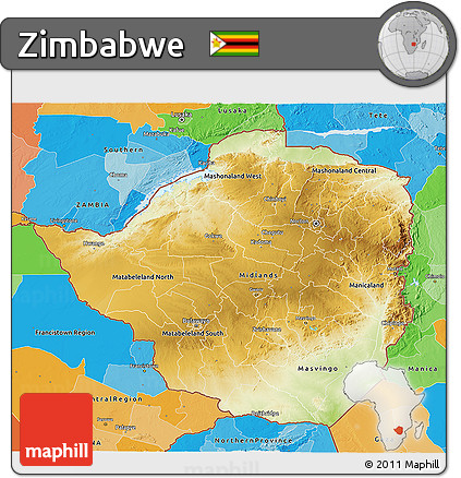 Physical 3D Map of Zimbabwe, political outside