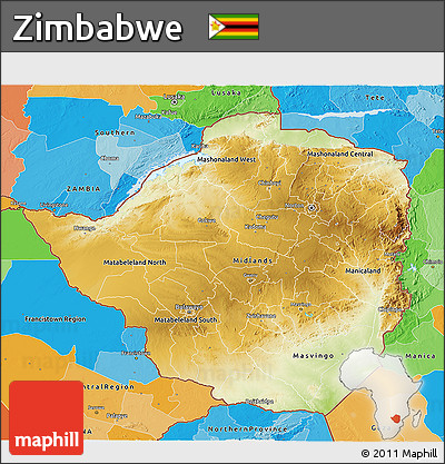 Physical 3D Map of Zimbabwe, political outside